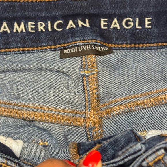 American Eagle Midi Denim Shorts Blue Distressed Size 0 - Picture 8 of 9